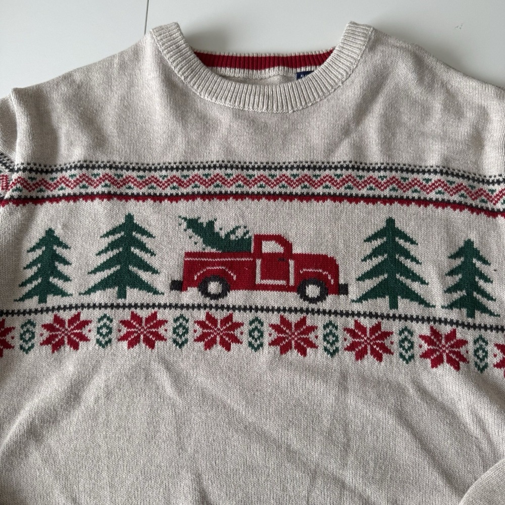 Chaps Vintage Red Truck Christmas Tree 100% Cotton Holiday Pullover Sweater XL - Picture 2 of 6